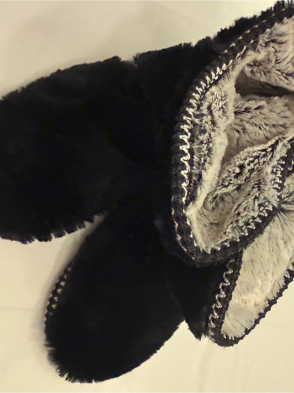 dearfoams Black Faux Fur Moccasin Slippers with Gray Lining